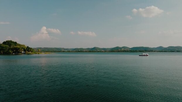 Aerial view of Island of Flores in Lake Peten Itza Guatemala.