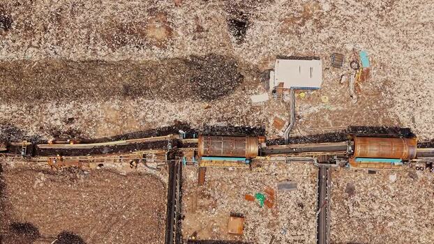 Aerial view of waste recycling processing facility in India.
