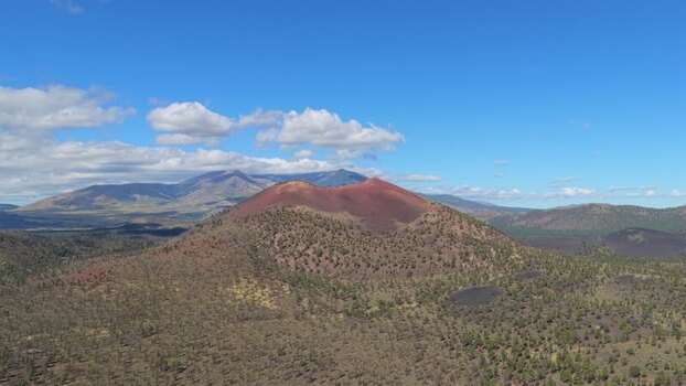 Aerial view of Sunset Crater in Coconino County United States.