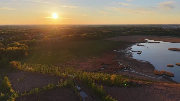 Aerial view of Otaniemi landscape at sunset in Finland.