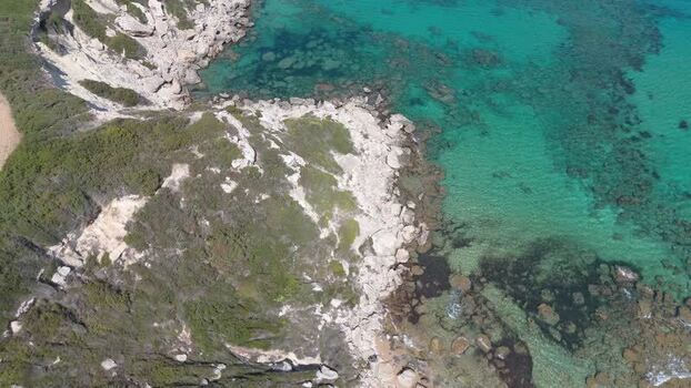Aerial view of rocky coastline in Famagusta Northern Cyprus.