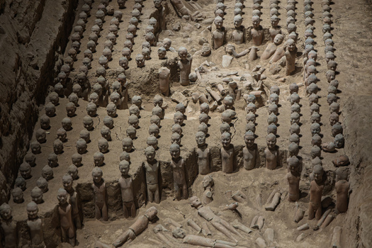 Xi an Shaanxi China 15 September 2026 View of the ancient terracotta figurines displayed in the excavation pit at the Han Yang Ling Museum. Xi an Shaanxi China 15 September 2026 View of the ancient terracotta figurines displayed in the excavation pit at the Han Yang Ling Museum.
