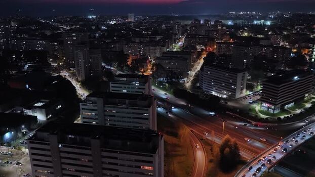 Aerial view of illuminated city buildings Portugal.