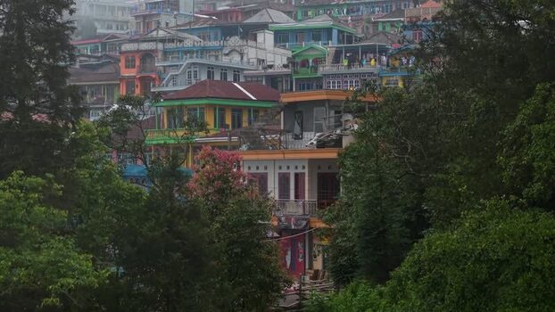 Aerial view of colorful houses at Nepal Van Java Indonesia.