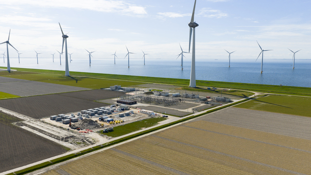 Espel Netherlands 04 April 2026 Aerial view of Construction of Battery Energy Storage System at Westermeerdijk Wind Park Espel Netherlands 04 April 2026 Aerial view of Construction of Battery Energy Storage System at Westermeerdijk Wind Park