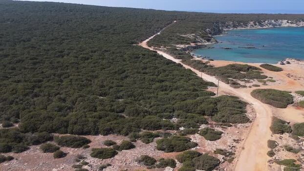 Aerial view of coastal dirt road in Famagusta Northern Cyprus.