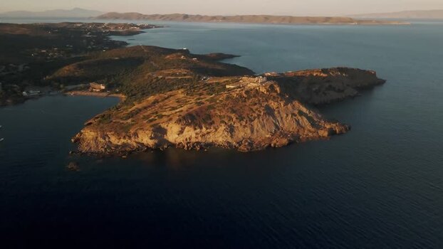 Aerial view of the Temple of Poseidon at Cape Sounion Greece.