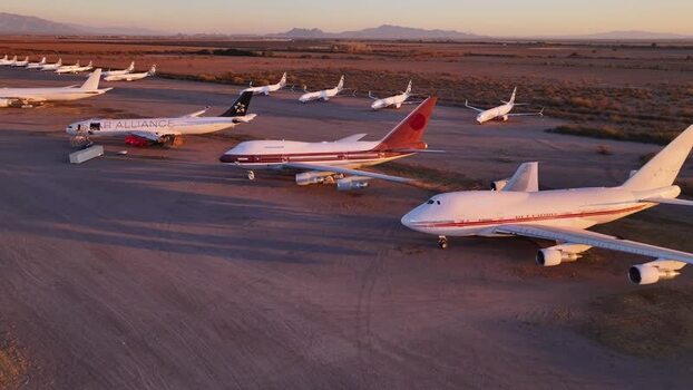 Aerial view of planes in desert storage United States. Aerial view of planes in desert storage United States.