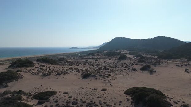 Aerial view of sandy dunes and coastal landscape Northern Cyprus.