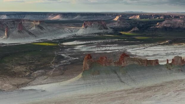 Aerial view of Bozjyra limestone cliffs and desert landscape Kazakhstan. Aerial view of Bozjyra limestone cliffs and desert landscape Kazakhstan.