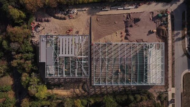 Aerial view of Kao Data construction site in Harlow United Kingdom.