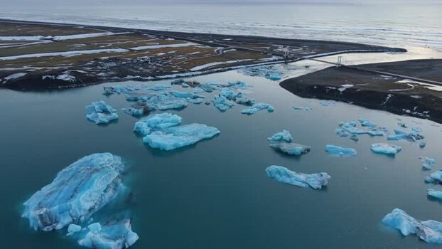 Aerial view of Jokulsarlon Glacier Lagoon Iceland.