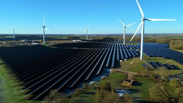 Aerial view of Chelveston Wind Farm United Kingdom.
