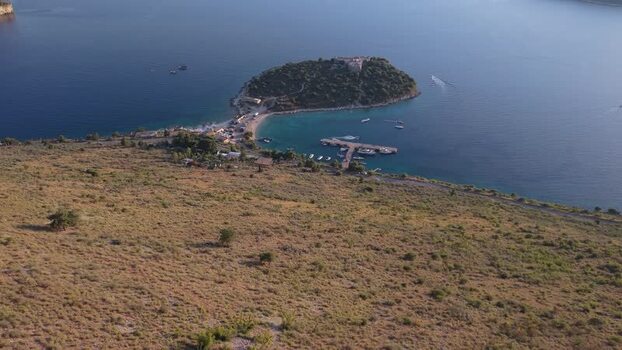 Aerial view of Porto Palermo fortress in Albania.