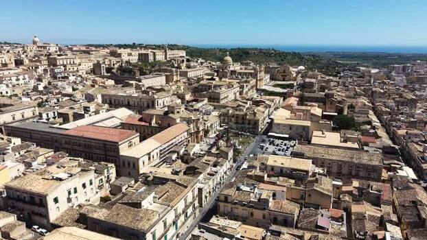 Aerial view of the historic Baroque architecture of Noto Italy. Aerial view of the historic Baroque architecture of Noto Italy.