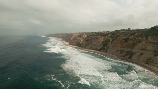 Aerial view of La Jolla Cove cliffs and coastline United States.