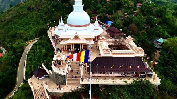 Aerial view of Ambuluwawa Temple in Gampola Sri Lanka.