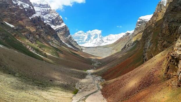 Aerial view of Kikhn Jrav valley and snow capped peaks Tajikistan. Aerial view of Kikhn Jrav valley and snow capped peaks Tajikistan.