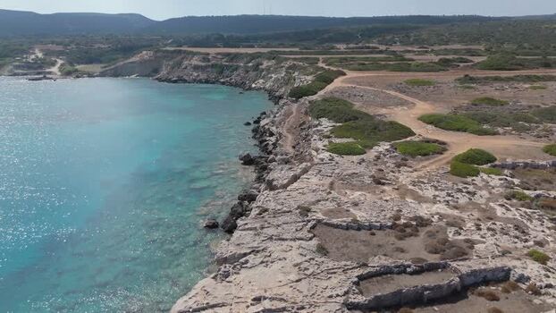 Aerial view of the rocky coastline in Famagusta Northern Cyprus.