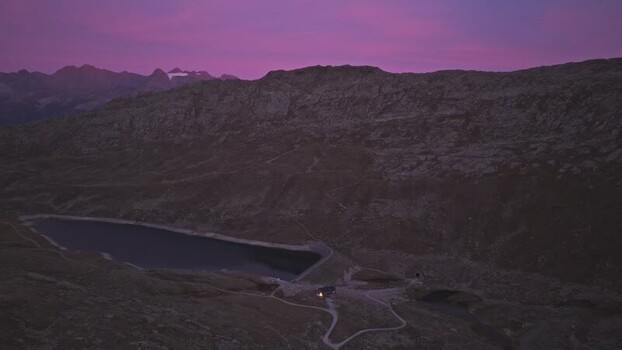 Aerial view of Aletsch Glacier at dusk Switzerland.