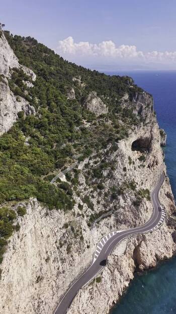 Aerial view of the Sentiero del Pellegrino coastal cliffs Italy.