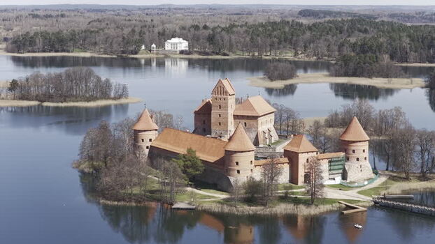 Aerial view of Trakai Island Castle and Lake Galve Lithuania. Aerial view of Trakai Island Castle and Lake Galve Lithuania.
