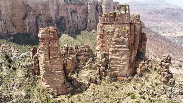Aerial view of Abune Yemata rock pillars in the Gheralta mountains Ethiopia. Aerial view of Abune Yemata rock pillars in the Gheralta mountains Ethiopia.