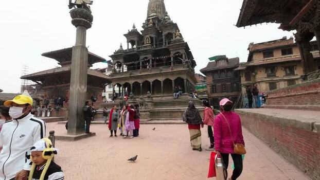 View of the historic Krishna Mandir temple in Kathmandu Nepal.