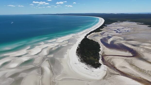 Aerial view of Wathumba Creek and sandbars on K gari Australia.
