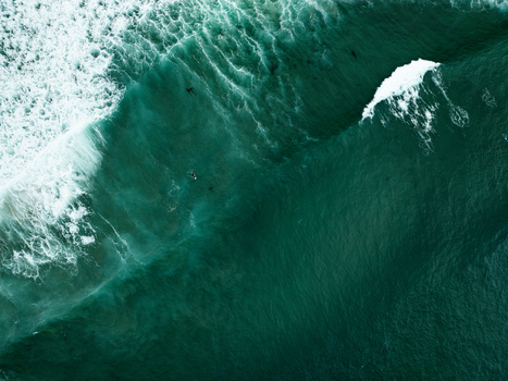Aerial view of surfers waiting for waves in the turquoise waters of La Jolla Cove with white sea foam and deep green ocean swells San Diego California United States. Aerial view of surfers waiting for waves in the turquoise waters of La Jolla Cove with white sea foam and deep green ocean swells San Diego California United States.