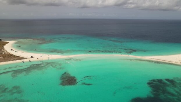 Aerial view of Los Roques archipelago sandbar Venezuela.