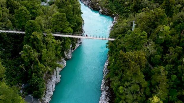 Aerial view of Hokitika Gorge bridge New Zealand. Aerial view of Hokitika Gorge bridge New Zealand.