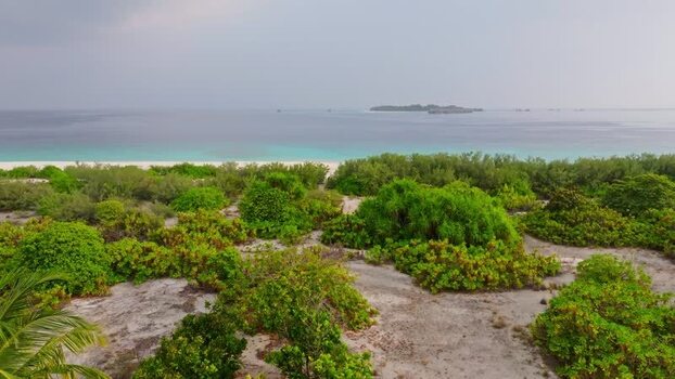 Aerial view of beach and island Maldives.