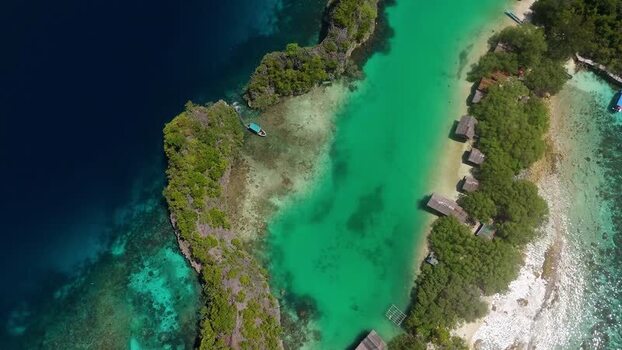 Aerial view of Rufas Home Stay in Waisai Indonesia.