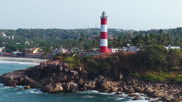 Aerial view of Vizhinjam Lighthouse on the coast of India. Aerial view of Vizhinjam Lighthouse on the coast of India.