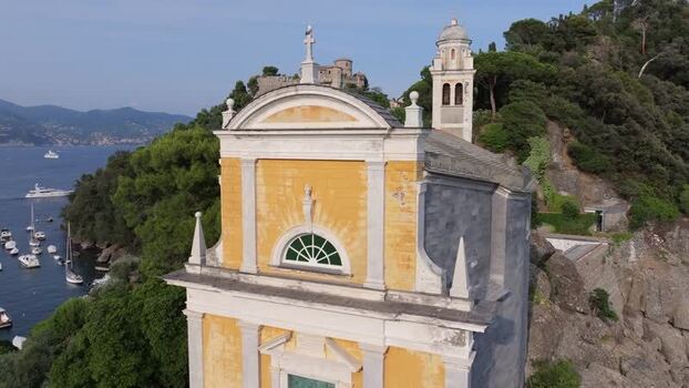 Aerial view of Church of San Giorgio in Portofino Italy. Aerial view of Church of San Giorgio in Portofino Italy.