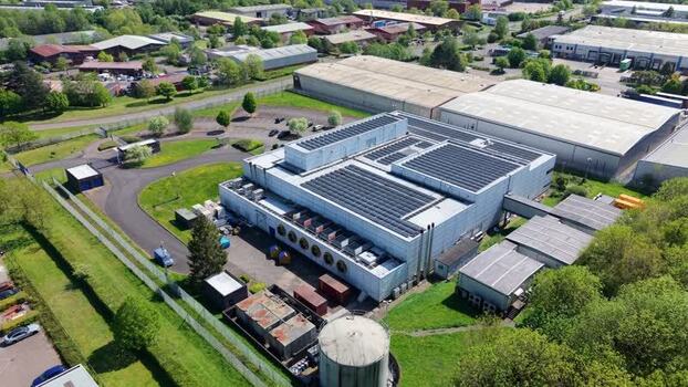 Aerial view of a data center with solar panels United Kingdom. Aerial view of a data center with solar panels United Kingdom.