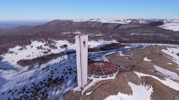 Aerial view of Buzludzha Monument in Stara Zagora Bulgaria.