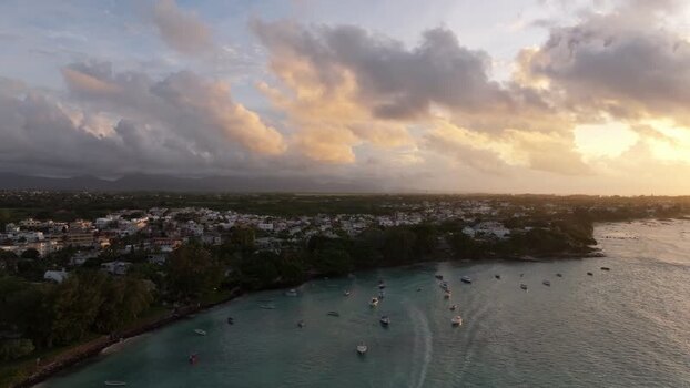 Aerial view of Cap Malheureux at sunset Mauritius.