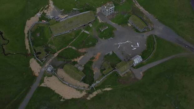 Aerial view of Viking village at Stokksnes Iceland.