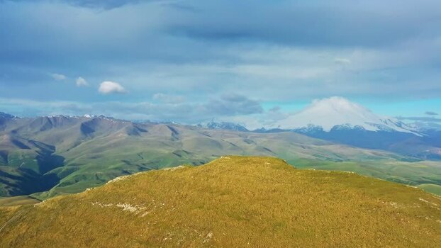 Aerial view of Bermamyt plateau and mountains Russia.