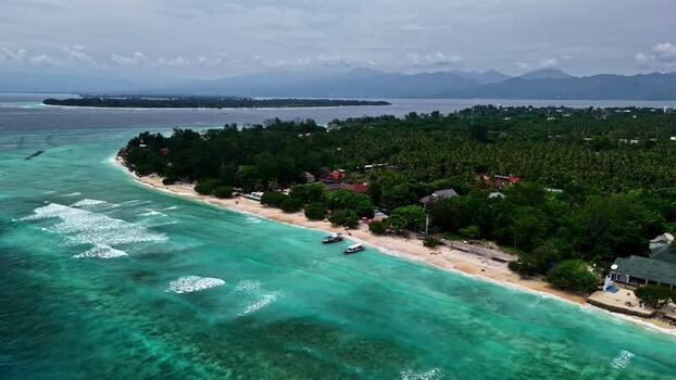 Aerial view of tropical coastline in Bali Indonesia.