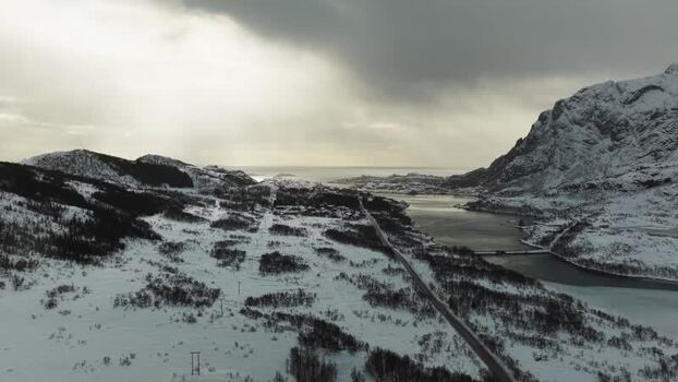 Aerial view of &Oslash;rsv&aring;gv&aelig;r coastline Norway.