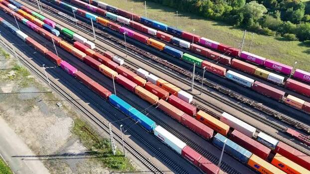 Aerial view of Altenwerder freight train yard in Hamburg Germany. Aerial view of Altenwerder freight train yard in Hamburg Germany.