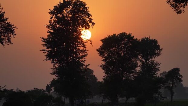 View of sunset behind trees Bangladesh. View of sunset behind trees Bangladesh.