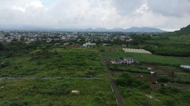 Aerial view of Trou Aux Cerfs Volcano landscape Mauritius.
