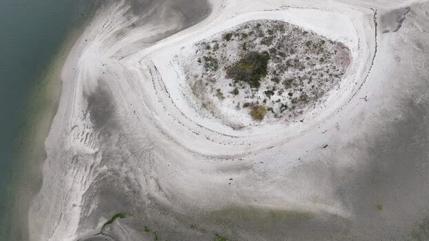 Aerial view of the sandy shores of Aveiro Lagoon Portugal.