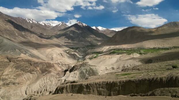 Aerial view of Khardung La mountain pass in India.