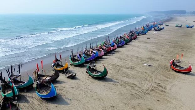 Aerial view of boats on the beach Bangladesh. Aerial view of boats on the beach Bangladesh.