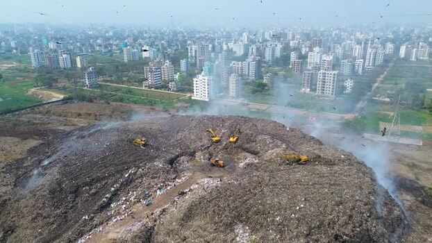 Aerial view of landfill and city buildings Bangladesh. Aerial view of landfill and city buildings Bangladesh.